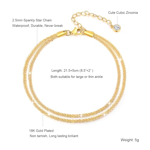 Image of Ankle Bracelets for Women,14K Gold Plated Snake Chain Anklet for Women Beach Cute Anklets