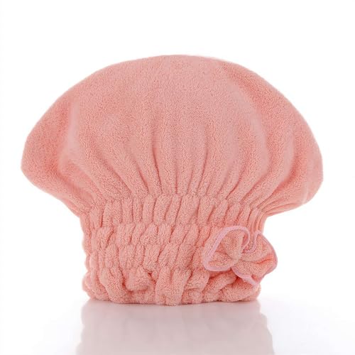 Coral Fleece Hair Drying Cap with Adorable Bow Decor, 6.3Soft Quick-Dry Lint-Free Shower Cap, High Elasticity Snug Fit for Women, Kids & All Hair Types Care