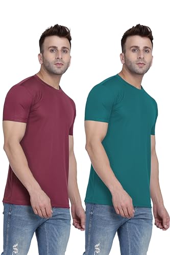 Image of TQH Men Dri Fit Polyester Half Sleeve Round Neck Multicolor t Shirts - Combo Set of 2
