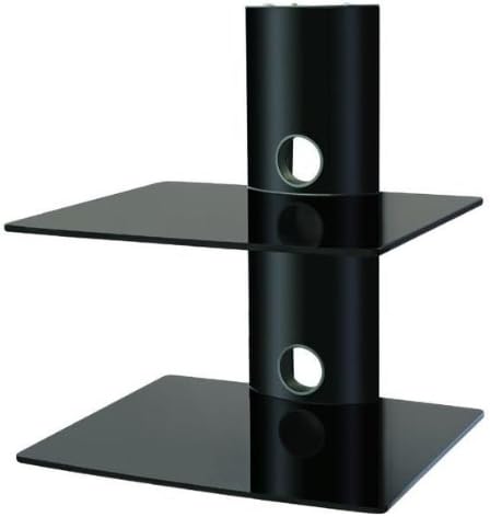 PROMOUNT Floating 2 Tier Black Glass Wall Mount Bracket Shelf for SKY BOX VIDEO DVD GAMES CONSOLE BLU RAY PLAYER - mounts under LCD LED PLASMA TV