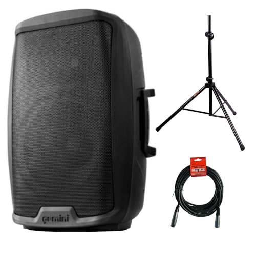 Image of Gemini Sound AS-2115BT Active 15" Woofer 2000-Watt DJ Monitor Powered Amplified PA Speakers System with Bluetooth Bundle with Auray SS-4420 Steel Speaker Stand and XLR Cable