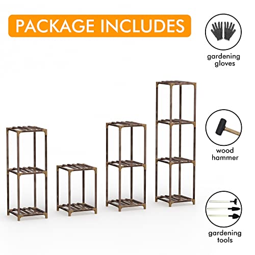 4 Pack Plant Stands Indoor, 18"/33"/33"/48" Flexible Combination Outdoor Wood Plant Stands For Multiple Plants, Plant Shelf Ladder Table Plant Pot Stand For Living Room, Patio, Balcony, Plant Gardening Gift #TOP4