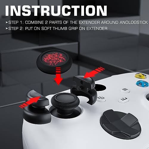 Image of PlayRealm NO FALLING OFF Thumbstick Extender & Silicone Grip Cover 2 Sets for Xbox Series X /S & Xbox One S /X Controller(CthulhuII Red)