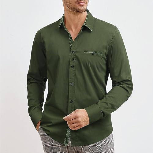 Image of HISDERN Mens Dress Shirts Long Sleeve Button Down Casual Shirts for Men Inner Contrast Formal Business Tuxedo Wedding Shirt