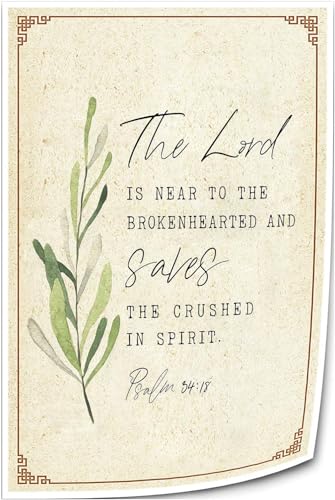 Nieoffto Psalm 34:18 Bible Verse Wall Art 12x18 Unframed