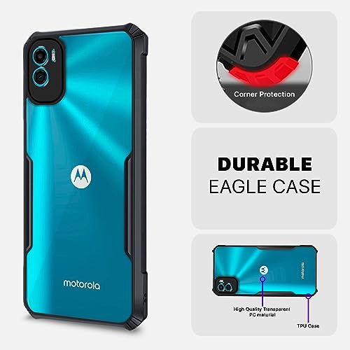 Image of Pikkme Motorola Moto E22s Back Cover | Crystal Clear Transparent Back | Ultra Hybrid | Full Camera Protection | Raised Edge | Bumper Back Case (Black)