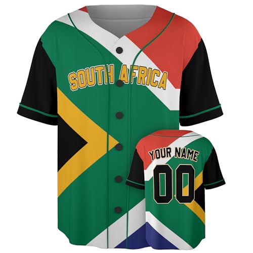 Custom South Africa Baseball Jersey - Personalized Name Number Softball Shirts, African Flag Pride Sports Jerseys, Customized Game Day Country Team Uniform Gift for Sport Fans Men Women Youth Kids