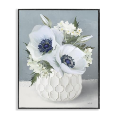 'White Poppies Small Orchids Flower Geometric'| Framed Giclee Art