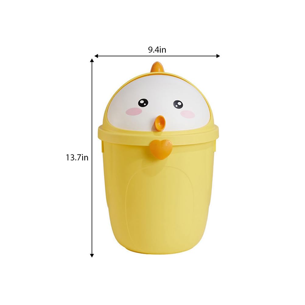 Cartoon Chick Plastic Trash Can with Lid Bedroom Mini Wastebasket Storage Container for Home Kitchen Dressing Office Kids Bedroom