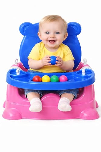 Image of 6-in-1 Multipurpose Baby Booster Seat Cum Hanging Swing Seat | Toddler Plastic Chair with Backrest & Safety Support | Feeding Seat with Long Ropes & Hooks for Boys & Girls (1-3 Years) (Pink Blue)