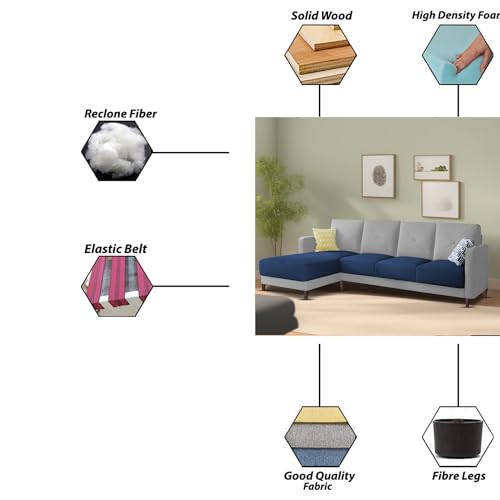Image of Baloney LHS 6 Seater L Shape Sofa Set for Living Room (Blue Grey Fabric) Premium Fabric Sofa
