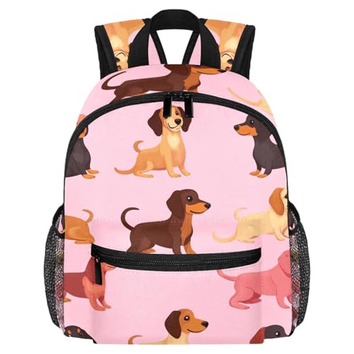 Sac à dos d'école maternelle pour enfant motif teckel rose 30 CM
