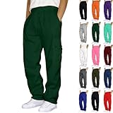 Cargo Sweatpants for Men Big and Tall Loose Fit Casual Workout Running Pants Drawstring Joggers Wide Leg Cargos Green Mens Pants Joggers L