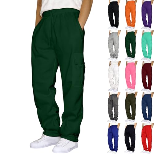 Cargo Sweatpants for Men Big and Tall Loose Fit Casual Workout Running Pants Drawstring Joggers Wide Leg Cargos Green Mens Pants Joggers L