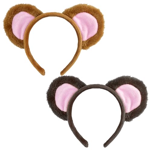 UILYNIU 2 Pieces Animal Headband Plush Animal Ears Hairband For Kids Adult, Monkey Costume Headpiece for Kid Animal Fancy Dress Up Animal Cosplay Headwear Children Halloween Party Supplies (2PCS, M)