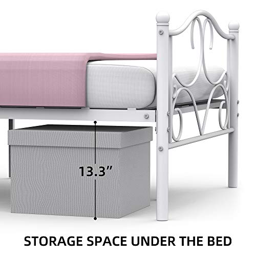 Amyove Curved Twin Size Metal Bed Frame With Storage For Kids, Platform Bed Frame With Headboard Footboard No Box Spring Needed White (Twin) (C-50) #TOP3