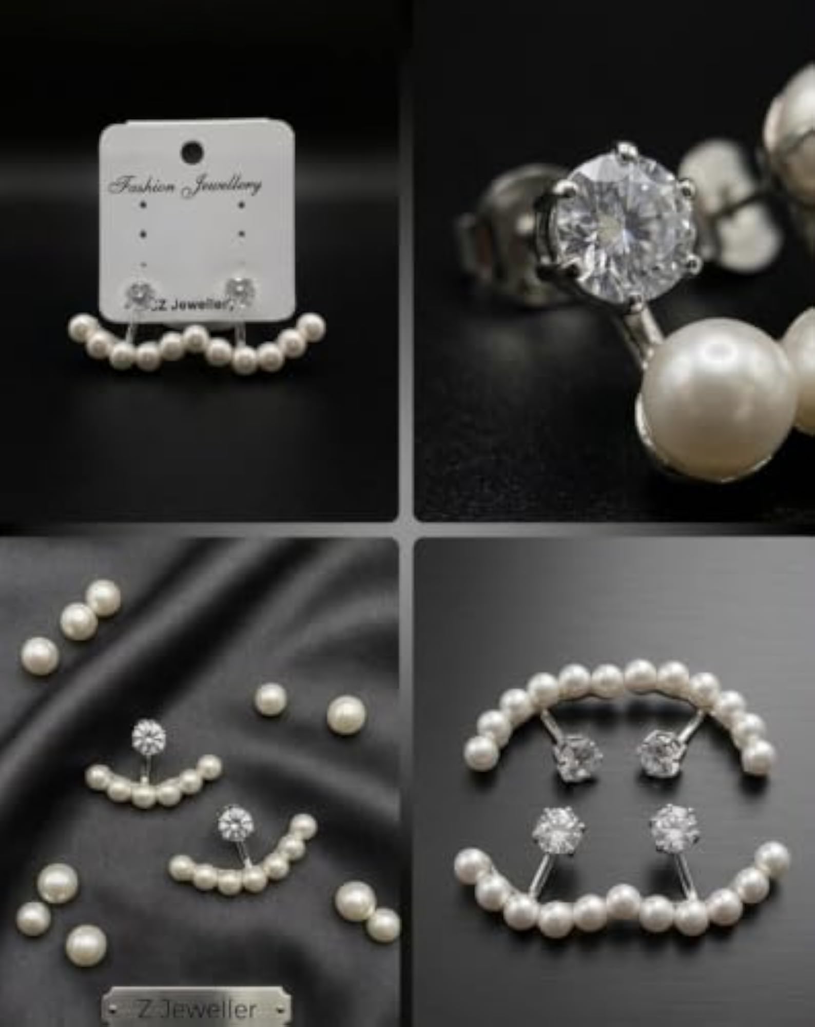 Women's Pearl & Crystal Elegant Ear Jacket Stud Earrings