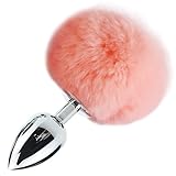 Sexysamba Real Rabbit Tail Metal Anal Butt Plugs Couples Role Play Costumes S&M Sex Toys (Silver Pink Medium)
