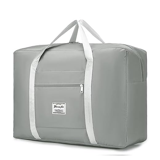 SPAHER Sac de Sport 45 L Ultra léger Pliable Pliable pour la Nuit, Sac de Voyage, Sac de Rangement, Sac de Transport pour Le Shopping, la Gym, Les Bagages, Le Sport, Le Camping, F- 55x40x20 -Gris,