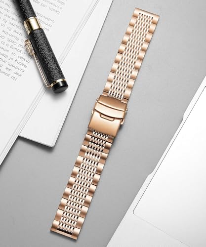 Image of BINLUN Stainless Steel Watch Band, Metal Watch Strap for Men Women Replacement with Double-Lock Deployment Clasp Polished Watch Bracelet Silver Black Gold Rose-gold 18 /19 /20 /21 /22 /24mm