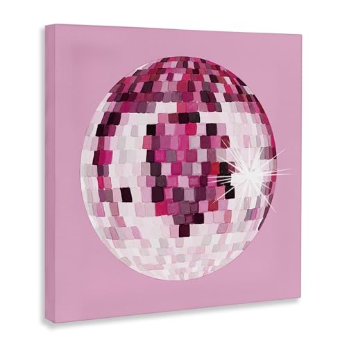 Image of Stupell Industries Dazzling Pink Disco Ball Shining Geometric Pattern, Design by Hey Bre! Creative Studio, Gallery Wrapped Canvas, 17 x 17 | Stupell Industries | 17 x 17 Inches, Easy to Hang and Sturdy, Made in USA, by Hey Bre! Creative Studio