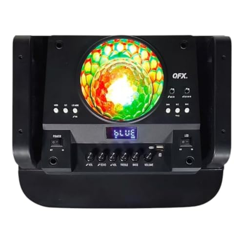 QFX PBX-1260 Dual 12" Party Speaker with Rechargeable Battery and LED Lights, Microphone, USB & AUX-in Input, FM Radio, Treble Bass & Echo Controls, 6-8 Hours Battery Life