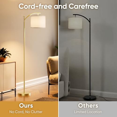 Image of Battery Operated Floor Lamp, RGB Dimmable Cordless Standing Lamp with Remote Control for Living Room, Tall Floor Lamp for Bedroom -Gold