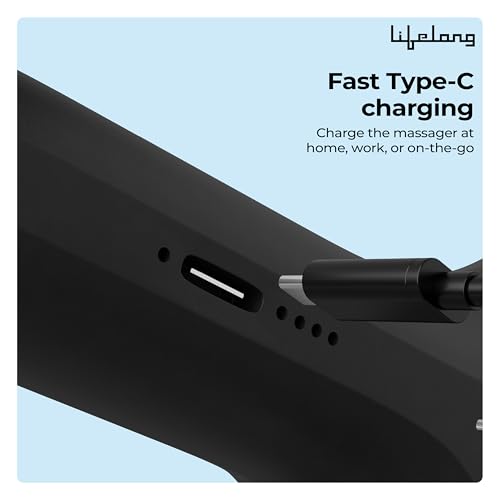 Image of Lifelong Flathead Massager | Body Massager for Pain Relief | 4 Specialized Heads for Targeted Therapy | 4 Speed Levels | Full Body Electric Percussion Massager for Adults & Children | Black