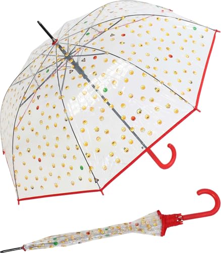 happy rain Emoticon Regenschirm durchsichtig transparent mit Automatik smile bedruckt - rot