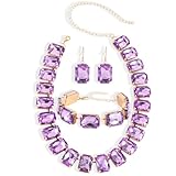 KOSMOS-LI Rectangle Faux Purple Crystal Jewelry Sets For Women Includ Necklace Bracelet Earrings