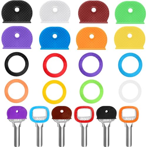 KOLZEMV 16 Piezas Juego de Tapas para Llaves Flexibles en 8 Colores Surtidos Etiquetas de Codificación identificador de llaves para Llaves de Casa Planas Estándar, 2 Estilos