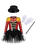 Monduelle Vestido de circo para niña con purpurina, vestido de baile, manga larga, vestido de tul, director de circo, uniforme, Halloween, Navidad, carnaval, fiesta, trajes, rojo, 146-152