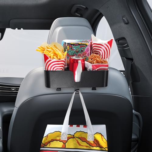 Benlari Car Headrest Backseat Organizer with 3.7' Cup Holder - 3 in 1 Seat Back Organizer Headrest Hooks, Multifunctional Storage for Car Backseat Travel Accessories (1pcs)