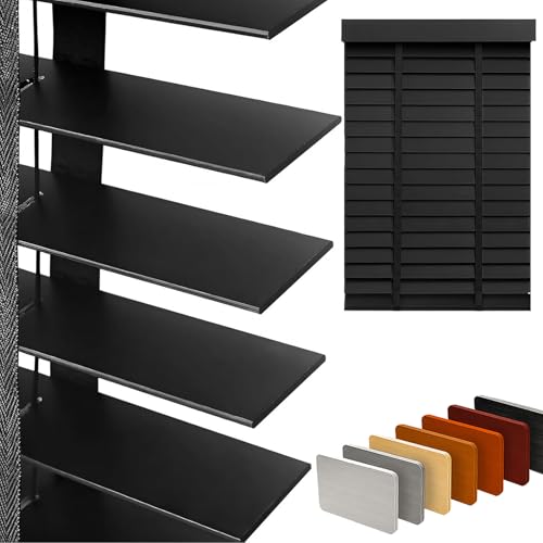2 Slats Wood Blinds for Indoor Windows: Solid Wooden Blackout Blinds & Shades Black Out Privacy Horizontal Blinds for Home Bedroom Bathroom Living Room Windows 22.5 WX48 H Black