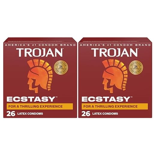 Trojan Ecstasy Lubricated Latex Condoms for Men,Premium Lubricant,Ribbed Texture,Bulbous Shape,Premium Latex to Help Reduce Risk of Pregnancy and Sexually Transmitted Infections,26 Count,(Pack of 2)
