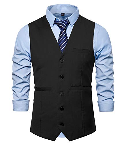 Mens Formal Business Suit Vests 5 Buttons Regular Fit Waistcoat for Suit or Tuxedo2