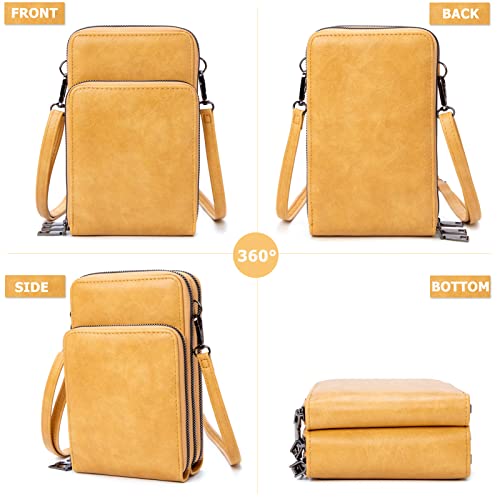 Image of myfriday Small Cell Phone Crossbody Bag, Multi-pocket & 6 Card Slots | 6 card slots, multi-pocket zipper layout and soft synthetic leather keep phone, lipstick, coins and keys ready outdoors