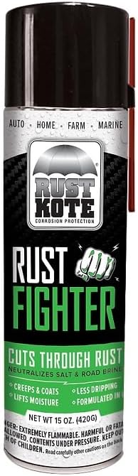 RustKote - Rust Fighter Aerosol, 15oz, Corrosion Protection, Salt Neutralizer, Lifts Moisture, Creeps & Coats While Protecting Metal. Rust Inhibitor Spray for use on Cars, Machinery, Equipment, Steel