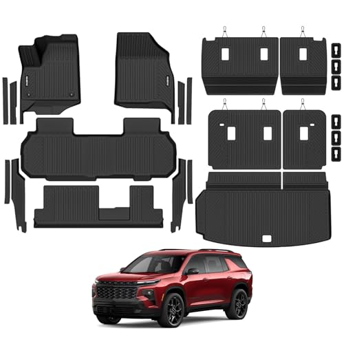 Naibeve Floor Mats for 2024-2026 Chevrolet Traverse/GMC Acadia 8 Seats Bench Seat (Not for Limited)-All Weather for Chevy Traverse Floor Mats Cargo Mat 2nd & 3rd Row Backrest Mats Door Sill Guards