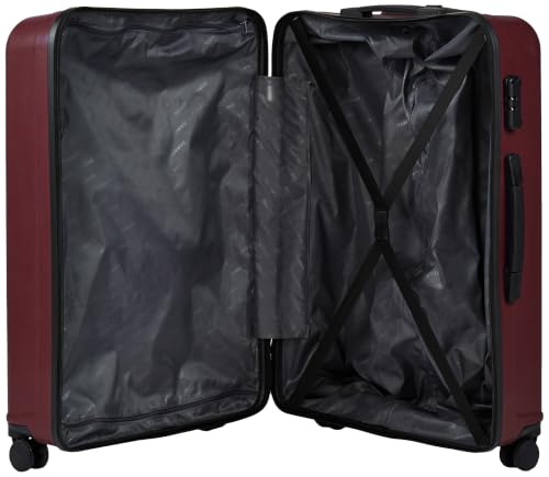 Image of Teakwood Large Size 8 Wheels Trolley Bag, Hard Cabin with Zipper Closure, Adjustable Push Button & Cross Side Strap, Number Lock System 360 Degree (Large, Maroon)