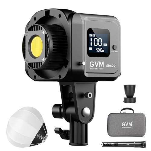 Image of GVM 80W LED Video Light with Lantern Softbox and Tripod Stand Kit, Bi-Color 2700K-7500K 12 Scenes CRI97+ Bowens Mount Studio Light, APP Control COB Continuous Output Lighting for Video Recording