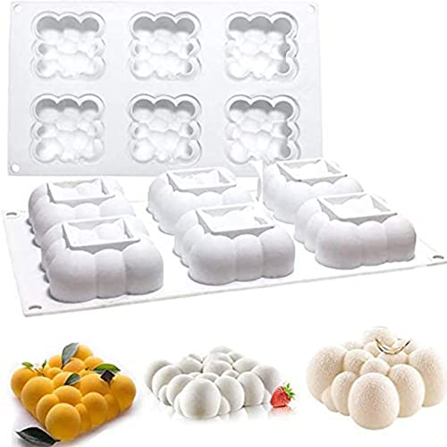 Gâteau Moule en Silicone, 6 Cavités Moule Bougie en Silicone pour Chocolat Mousse (29x17x3.55 CM) Cover