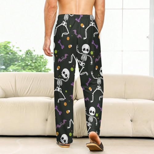 Halloween Dancing Skeletons Men Pajama Pants Print Drawstring Simple Lounge Pant2