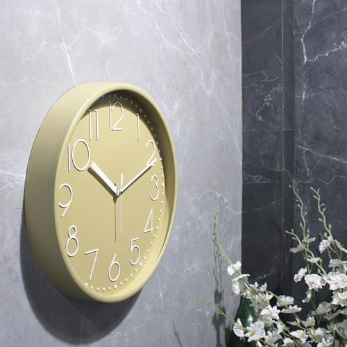 Image of Amazon Brand - Solimo 12-Inch Quartz Plastic Analog Wall Clock | Silent Sweep Movement | Pastel Shade | Embossed Numbers | Glass Cover | Peach | Contemporary Design