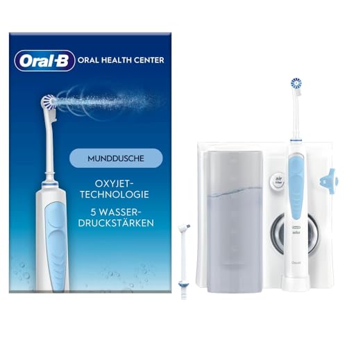 Oral-B Oral Health Center Munddusche, 2 Ersatzdüsen, Zahnzwischenraumreiniger für sanfte Zahnreinigung & gesünderes Zahnfleisch, mit Oxyjet-Technologie, 5 Druckstufen für Zahnpflege, weiß/blau – Bild 4