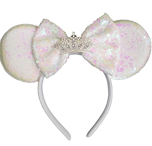 Large Silver White Tiara Minnie Ears Headband