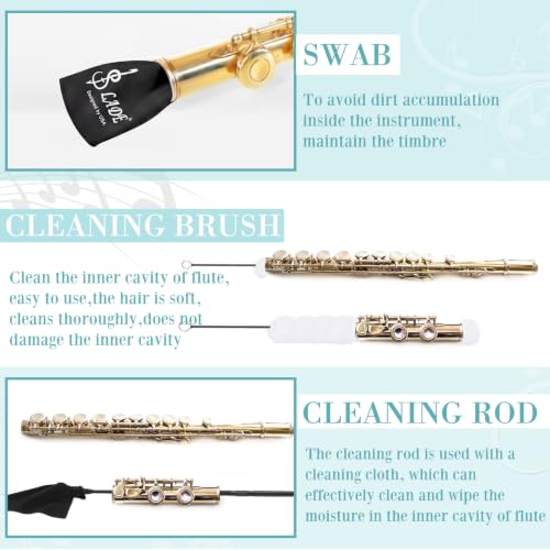 Image of Vesici 40 Pcs Flute Cleaning Kit, Flute Care Accessories Set,Black | Portable Music Accessory Organization with Cleaning Rod, Swab, Brush, Grease, Case, Thumb Rest Cushion for Flute Maintenance
