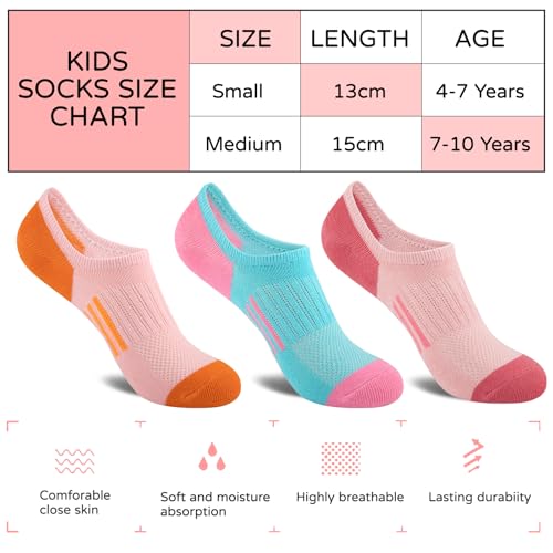 Comfoex 12 Pairs Girls No Show Socks Cotton Non Slip Mesh Low Cut Ankle Invisible Kids Socks With Grips2