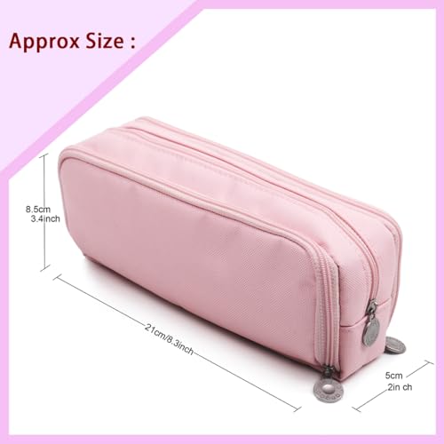 Image of MAMUNU Large Capacity Pencil Case, 3 Compartments Canvas Pencil Pouch with Zipper, Aesthetic Pencil Bag Pen Pouch for School Office Students Teen Girls Boys, Pink