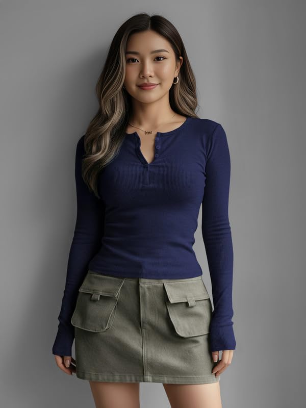 Image of Dream Beauty Fashion Women's Long Sleeve Slim Fit Top /T-Shirt Henley Neck Casual (BZF-Top-Saiyaara-1)